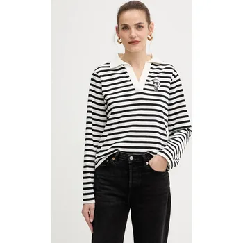 Bavlněné tričko s dlouhým rukávem Karl Lagerfeld IKON A4W17081 béžová 01X, vel. S