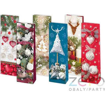 Dárková taška Taška papírová dárková na láhev 12x40x9 cm (lak) - vánoční (mix 6)