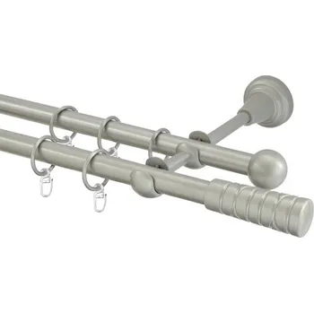 Garnýž kovová dvouřadá 16mm Torino stříbrná mat 130 cm (do stěny / kroužky s háčkem)