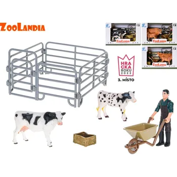 Figurka Zoolandia kráva/býk s telátkem a doplňky, 4druhy, v krabičce