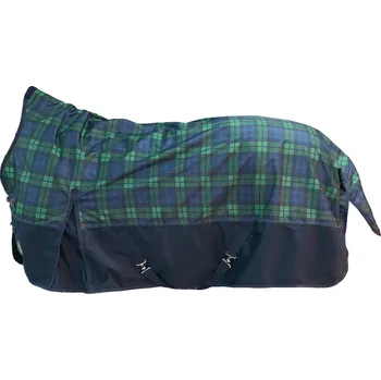 Deka pro koně HKM výběhová deka Pittsburgh Karo 600D, vyšší krk, 300g, modrá/zelená 145