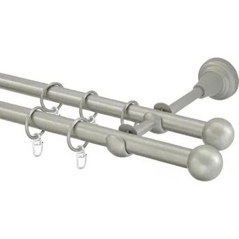 Garnýž Garnýž kovová dvouřadá 16mm Koule stříbrná mat 100 cm (do stěny / kroužky s háčkem)