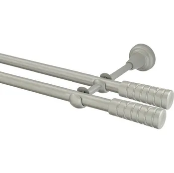 Garnýž Garnýž kovová dvouřadá 16mm Torino double stříbrná mat 250 cm (do stěny / na tunýlek - bez kroužků)