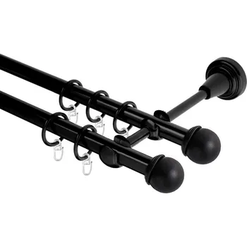 Garnýž kovová dvouřadá 19mm Todi double černá 100 cm (do stěny / kroužky s háčkem)