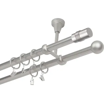 Garnýž kovová dvouřadá 19mm Cylinder satina 360 cm (do stropu / kroužky s žabkou)