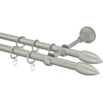 Garnýž Garnýž kovová dvouřadá 16mm Špice double stříbrná mat 150 cm (do stěny / kroužky s háčkem)