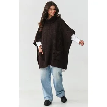 Dámská móda Pončo Makadamia S160 hnědé Hnědá One size