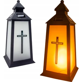 Smuteční dekorace HŘBITOVNÍ SVÍČKA LED lampa/lampion na hrob – SOŠKA na hřbitov s KŘÍŽEM