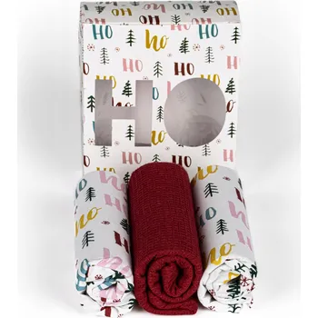 Utěrka Kuchyňské utěrky vánoční AK-3942, HO HO, stromečky, bílo-vínová 3 kusy dárk