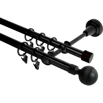 Garnýž Garnýž kovová dvouřadá 19mm Gabi černá 110 cm (do stěny / kroužky s žabkou)