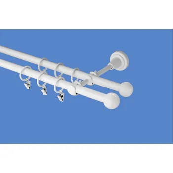 Garnýž Garnýž kovová dvouřadá 16mm Koule bílá 160 cm (do stěny / kroužky s žabkou)