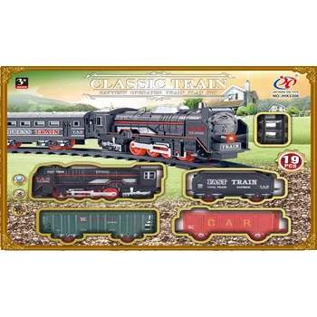 Vláček a vláčkodráha Klasický Černý Vláček JHX3306 na Baterie s Vagóny a Kolejemi (19 Dílů)