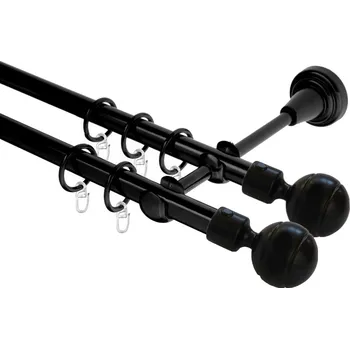 Garnýž Garnýž kovová dvouřadá 16mm Paola Double černá 100 cm (do stěny / kroužky s háčkem)