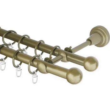 Garnýž Garnýž kovová dvouřadá 16mm Koule zlatá antik 110 cm (do stěny / kroužky s háčkem)