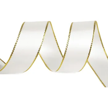 Stuha Atlasová stuha s lurexovým okrajem šíře 25 mm - 25m Varianta: 100 Off White zlatá, Balení: 25 m
