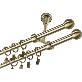 Garnýž Garnýž kovová dvouřadá 19mm Koule mosaz 190 cm (do stropu / kroužky s žabkou)