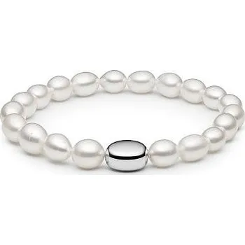 Náramek ANNA PERLY Elegantní náramek z rice perel s atraktivním stříbrným akcentem (Ag925/1000, 16,84 g)