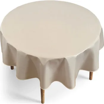 ubrus Elegantní Kulatý Ubrus Odolný Skvrnám Jednobarevný Béžový Obšitý Lemovkou