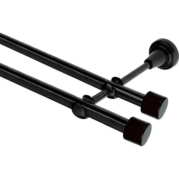 Garnýž Garnýž kovová dvouřadá 16mm Pullo Double černá 140 cm (do stěny / na tunýlek - bez kroužků)