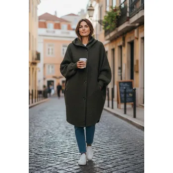 Dámský kabát Oversize kabátek LEONARDO tmavě zelený Velikost: UNI: XL-4XL