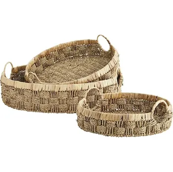 Úložný box Sada ozdobných košíků Madam Stoltz 38 x 9 / 45 x 11 / 57 x 14 cm 3-pack MKTE23247.3 béžová 12X