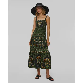 Dámské šaty Lněné Maxi šaty Farm Rio Black Flowers Arch Lenzing™ Ecovero™ 337582-25043