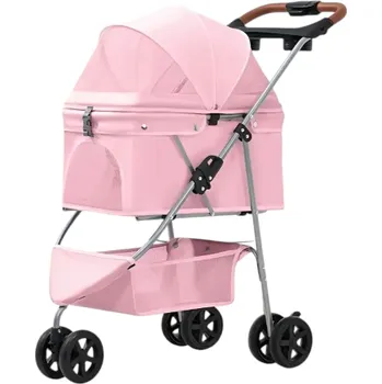 Kočárek pro psa Kočárek pro psy a kočky CW102-2 do 13kg – trojkolka, skládací, 68x44x91 cm - růžový