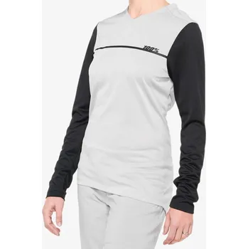 Cyklistické oblečení cyklistický dres dámský 100% RIDECAMP Women's Long Sleeve Jersey Grey/Black - S