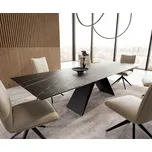 DELIFE Jídelní stůl Edge 200-300x100 keramika Laminam®Noir Desir hnědý V-podnož plochá ocel černá rozkládací