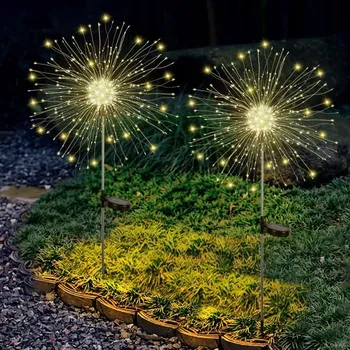 Venkovní osvětlení Solární LED lampy do zahrady, 8 režimů, teplá bílá, 2 ks