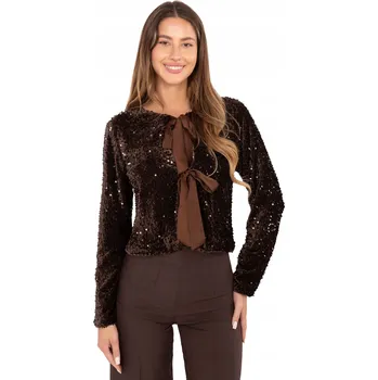 Dámský svetr Italy Moda dámský svetr hnědý klasický ke kyčlím univerzální velikost