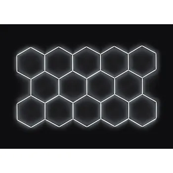 Kompletní LED hexagonové svítidlo bílé 6500 K, rozměr: 14 elementů 420 x 238 cm