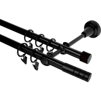 Garnýž Garnýž kovová dvouřadá 19mm Techno černá 110 cm (do stěny / kroužky s žabkou)