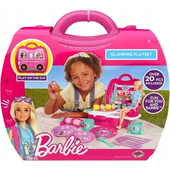 Panenka Barbie Glamping pikniková sada Panenka kufřík kuchyňskými doplňky 20 dílů