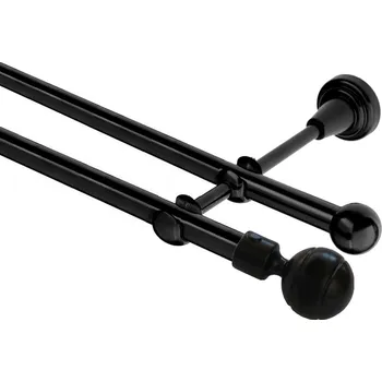 Garnýž Garnýž kovová dvouřadá 16mm Paola černá 250 cm (do stěny / na tunýlek - bez kroužků)