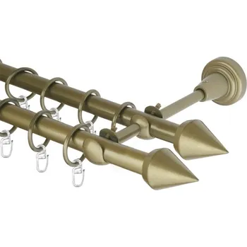 Garnýž Garnýž kovová dvouřadá 16mm Hrot double zlatá antik 160 cm (do stěny / kroužky s háčkem)