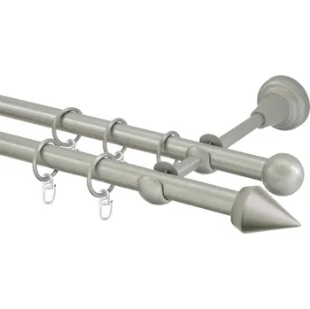 Garnýž kovová dvouřadá 16mm Hrot stříbrná mat 230 cm (do stěny / kroužky s háčkem)