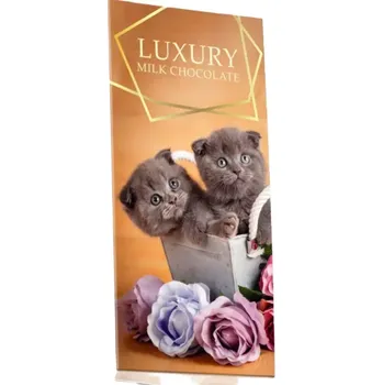 Čokoláda Čokoláda obálka LUXURY 175 g - mléčná s mandlemi a malinami - KOTĚ & KVĚTINY (LUXURY mléčná čokoláda s mandlemi a malinami, s motivem koťátek 175 g)