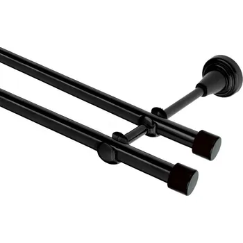 Garnýž kovová dvouřadá 19mm Pullo černá 110 cm (do stěny / na tunýlek - bez kroužků)