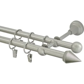 Garnýž Garnýž kovová dvouřadá 16mm Hrot stříbrná mat 180 cm (do stěny / kroužky s žabkou)