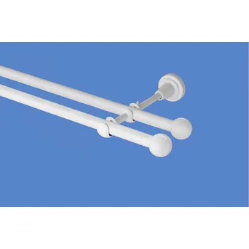 Garnýž Garnýž kovová dvouřadá 16mm Koule bílá 130 cm (do stěny / na tunýlek - bez kroužků)