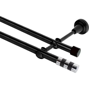 Garnýž kovová dvouřadá 19mm Sigma černá 180 cm (do stěny / na tunýlek - bez kroužků)