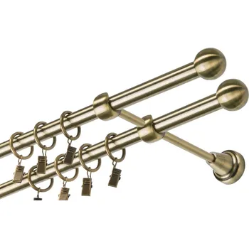 Garnýž Garnýž kovová dvouřadá 16mm Koule mosaz 100 cm (do stěny / kroužky s žabkou)