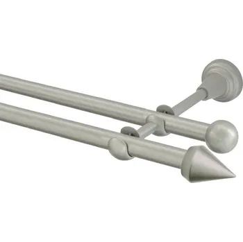 Garnýž Garnýž kovová dvouřadá 16mm Hrot stříbrná mat 140 cm (do stěny / na tunýlek - bez kroužků)