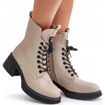 Dámská zimní obuv DÁMSKÉ KOTNÍKOVÉ BOTY ZATEPLENÉ MASIVNÍ PODPATEK KŮŽE VINCEZA 66671 BÉŽOVÉ 40