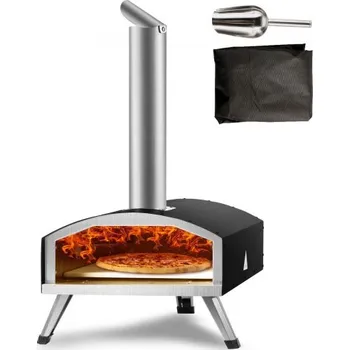 Pec na pizzu Venkovní pec na pizzu VEVOR, 12palcová, na dřevěné pelety a dřevěné uhlí, přenosná venkovní pec na pizzu z nerezové oceli s kamenem na pizzu, vodotěsný kryt, lopata, hořák na dřevo pro kempování na zahradě