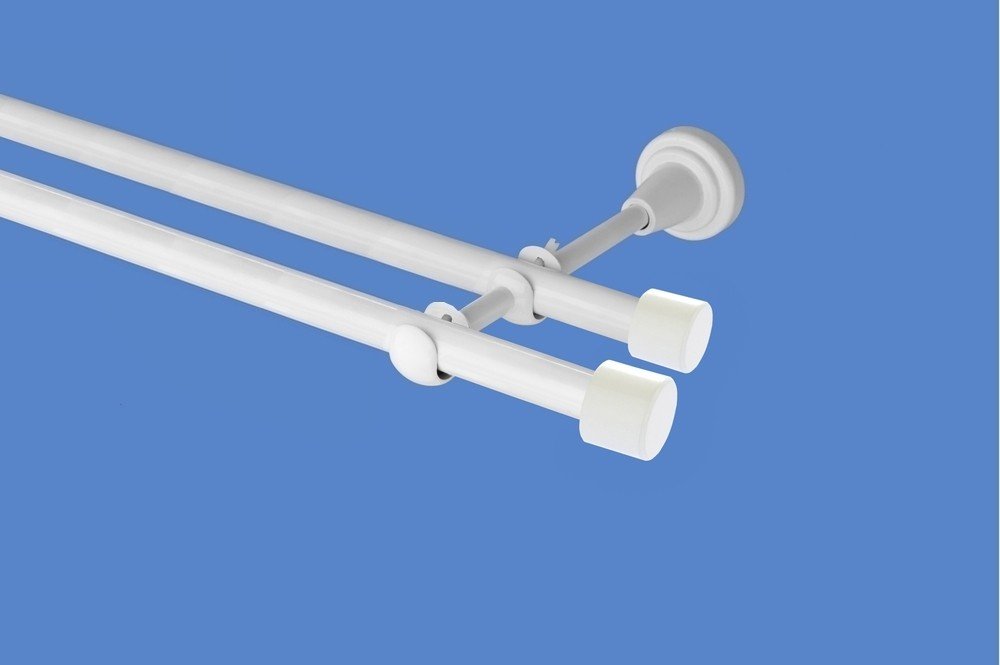 Garnýž kovová dvouřadá 16mm Pullo double bílá 100 cm (do stěny / na tunýlek - bez kroužků)