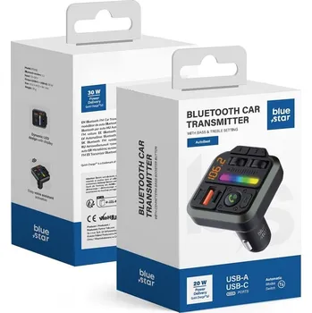FM transmitter BLUE STAR transmitter FM vysílač QC3.0 PD 20W AutoBeat MT04B černý