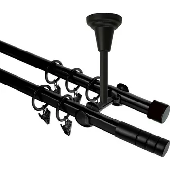 Garnýž Garnýž kovová dvouřadá 19mm Techno černá 100 cm (do stropu / kroužky s žabkou)