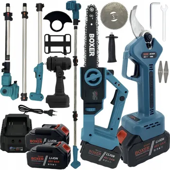 Motorová pila BOXER Aku zahradní sada 3 v 1 48 V (řetězová pila + nůžky na větve + vyžínač + 2× baterie + nabíječka)